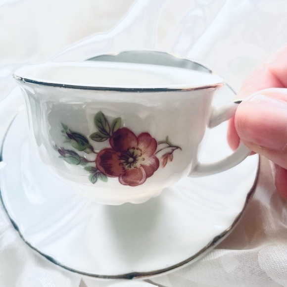 Vintage Small Teacup and Saucer Set | White European Porcelain with Gold Trim - Picture 6 of 15